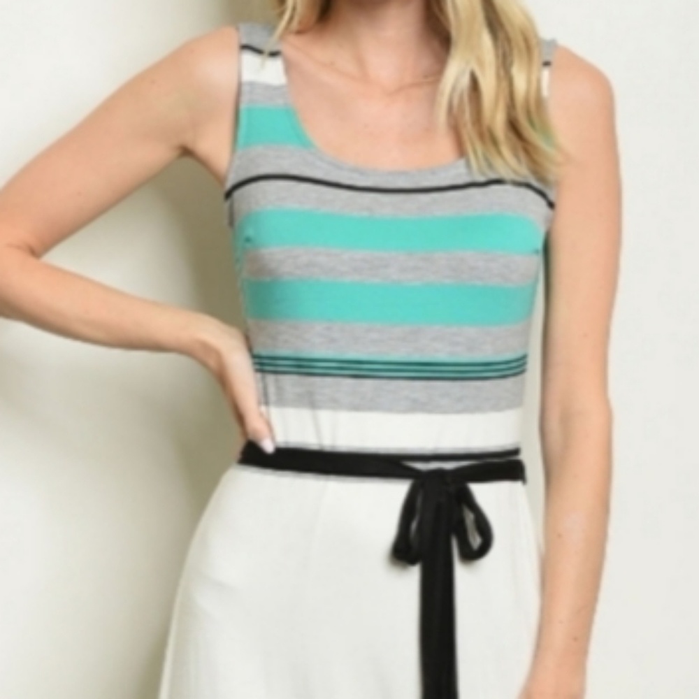 LAST ONE!💙Gray & Teal Striped Tank Maxi Dress - Picture 2 of 3